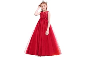 MYRISAM Filles Pageant Robe de Princesse en Dentelle sans Manches Robe de Mariage Soirée Carnaval Communion Anniversaire Cérémonie Noël Fête Longue Tulle Bal