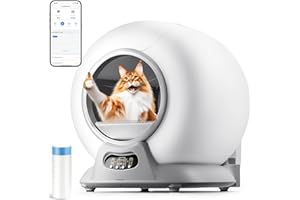 MICYOX Lettiera Gatto Autopulente, Lettiera Autopulente Extra 65L, Cassetta di Controllo Della Sabbia Rimovibile, Allarme Sicuro,Controllo APP, Antipizzicamento per Più Gatti