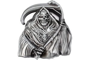 Longcreek Hebilla de cinturón con calavera para hombres, Hebilla de cinturón con calavera triste segador, Hebilla de cinturón con cabeza de calavera gótica, Hebilla de cinturón esqueleto de calavera