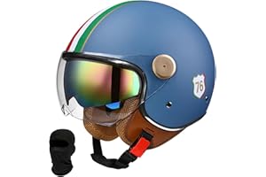 Beyswage 3/4 Rollerhelm Retro Motorrad Helm Jethelm Mit Doppelbrille Komfortfutter Chopper Helm Mit ECE Zulassung Motorradhelm Halbschale Für Erwachsener Herren Damen Vintage Motorradhelm