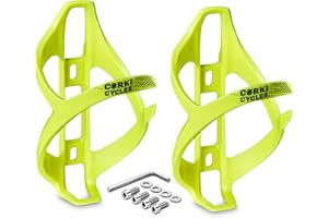Corki Cycles - Soporte para Botella de Agua para Bicicleta, Jaula de Botella de Agua con tracción Lateral Derecha para Bicicletas de Carretera y montaña, Color Amarillo, Paquete de 2