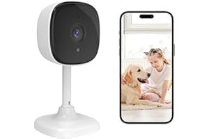 AMOROM Caméra Surveillance WiFi, Camera Interieur 1080P avec Vision Nocturne, Détection de Mouvement, Audio Bidirectionnel, Stockage Cloud/Carte SD, Compatible avec Alexa/Google Assistant