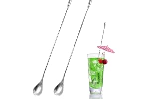 ZORVIXAL 2 Pièces Cuillère à Cocktail en Acier Inoxydable,30cm/12in Cuillères à Mélanger Longue Spirale Manche,Cuillères à Gin pour Martinis Café Bar,Cuillères à Cocktail pour Martinis,Cocktails,Café et Shaker
