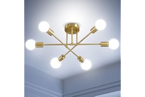 ANDAST Vintage Deckenleuchte,Gold Sputnik Kronleuchter Moderne,Retro Deckenlampe,6 flammig E27/26 Fassung Pendelleuchte Leuchten für Wohnzimmer Küche Esszimmer Schlafzimmer (ohne Leuchtmittel)