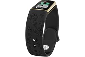 AK für Fitbit Charge 6/Fitbit Charge 5 Armband Damen Herren, Weiches Wasserdichtes Silikon Armbänder Gravierter Ersatzarmband mit floralem Muster für Fitbit Charge 5/Fitbit Charge 6