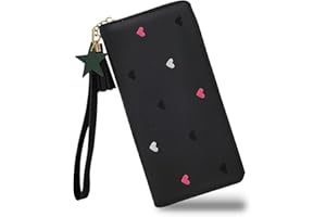 WisePoint Ladies Purse, PU Leather Credit Card Holder Long Purses for Women, Multiple Slots Women's Wallets Card Wallet with Detachable Handle for Shopping, Dating, Traveling (Black)