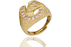 THE BLING KING Gold Horseshoe Ring with Premium Stones, Ring with 18K Heavy Real Gold Plating, Gold Fashion Ring Unique Jewellery Gift for Women, Men, and Teens (Size 10- Adjustable Fit Various Sizes)