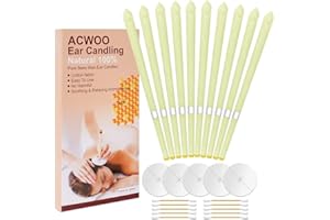 ACWOO Ear Candles, 10 Pcs Natural Beeswax Ear Candles, 100% Non-Toxic Cylinders Fragrance Hollow Candles, Ear Wax Remover Candle Kit for Blocked Ears (Beige-1OP)
