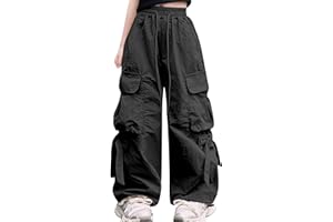 SEAUR Girls Cargo Jogger Pants High Elastic Waist Drawstring Baggy Pants with Bowknot Casual Streetwear Hip Hop Trousers with Pockets for 5-14 Years