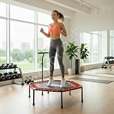 135 cm (54 İn&ccedil;) Tutamaklı Fitness Trambolin, Ev Tipi Kardiyo Egzersiz Aleti, Ayarlanabilir Saplı, Kaymaz Ayaklı