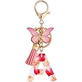 MWOOT Alphabet Initial Letter Keychain with Butterfly Tassel Pendant, Pink Resin Kawaii Key Ring Petals Charm for Women Girls Purse Bag Handbag Luggage Travel Decoration