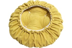 DHAEY Hocker Bezug Gelb, Sitzkissen rund, Hockerbezug rund Stretch aus Leinen, Memory Foam Kissenbezug, Dicke 7cm, rund Bar Bezug Durchmesser 30cm