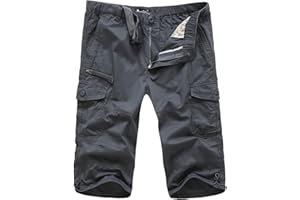 LUI SUI Pantalones Cortos de Carga 3/4 elásticos Militares Casuales para Hombres Pantalones Cortos de Verano Capri con múltiples Bolsillos Sueltos
