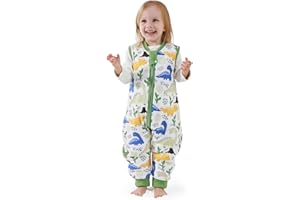 MIKAFEN Saco de Dormir de Invierno para bebé, 100% algodón, Saco de Dormir para niños 2,5 TOG con piernas,85-95cm/18-36 Meses,Dinosaurio Verde