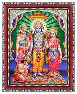 KHANNA ram darbar/ram sita with laxman Hanuman ji Photo Frame for Wall Hanging/Gift/Temple/puja Room/Home Decor Golden Frame with Acrylic Sheet (Glass) for Worship