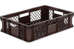 DIE BOX FABRIK Eurobox 60x40 cm in verschiedenen Höhen & Farben | Bäckerkiste, Gemüsekiste & Obstkiste stapelbar | Offene Brötchenkiste | Transportbehälter, Lagerbox (Braun, 60x40x15 cm)
