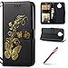 Produktbild MOTO G6 Hülle,MOTO G6 Schutzhülle,Hpory Retro Elegant Bronzing Schmetterling Muster mit Schlüsselband Ledertasche Handyhüllen Leder PU im Bookstyle Klapphülle Case With Multi-Kredit Kartenfächer Wallet Flip Cover mit Standfunktion Magnetverschluß Cover Case PU Leder Und Silikon Innenschale Anti-Staub Anti-Kratzer und Shockproof Telefon Tasche Handytasche Schutzhülle für MOTO G6 + 1 x Hpory Stylus-(Schwarz)