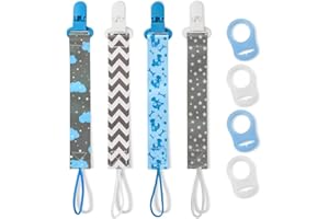 Suofuolef 4 Pack Schnullerband Baby, Baby Schnullerkette Set mit Adaptern, Schnuller Clips für Neugeborenen Geburt & Taufe Geschenk