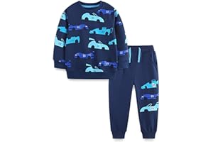 TCWWBB Jungen Bekleidungsset Kleinkinder Langarm Sweatshirt und Hose Dinosaurier Tier Raum Winter Herbst 2-teiliges Baumwolle Outfits Set 1-7 Jahre 92 98 104 110 116 122