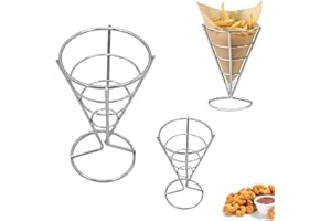ANYUANKW Lot de 3 Présentoir de Frites Stand Panier à Frites Réutilisable en Acier Inoxydable Porte Cornet de Frites pour Restaurant, Café, Buffet, Fêtes et Pique-niques
