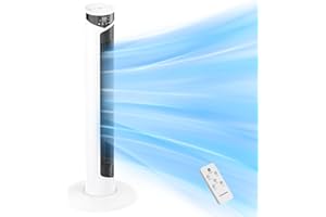 JERVAMNI Tower Fan - 93CM Bladeless Tower Fan with Remote Control [5 Wind Modes, 6 Speeds, 12H Timer, ECO Mode, LED Display, Powerful Wind, 70° Oscillation] Oscillating Fan Tower Ideal for Home/Office/Room