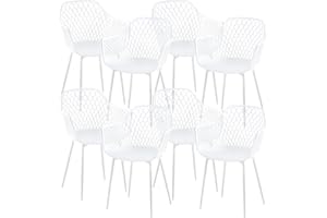 anrekl Juego de 8 sillas de Comedor con Patas de Metal, sillas con reposabrazos, sillas de Cocina, sillas de Comedor, sillas de Asiento para Comedor o salón, Color Blanco