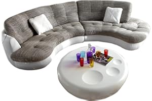 DELIFE Couch Napoli Hellgrau Weiss 300x95cm Rundsofa inkl. Kissen Sofa