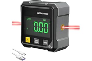 COLEESON Angle Finder Digital Angle Finder with Laser, 4-Side Strong Magnetic Digital Angle Gauge with Laser, IP54 Waterproof Inclinometer Level, USB Charging, Professional Choice for Wood Renovation (A)