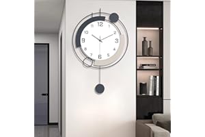 EMITDOOG Large Wall Clock, Decorative Clocks with Pendulum Silent Quality Quartz Wall Art Battery Operated Large Wall Clock for Living Room,Kitchen,Home,Bathroom,Bedroom,16x25.6inch White