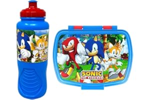 CARTOON Set déjeuner pour enfants 2 pièces Sonic, gourde et porte-goûter en plastique réutilisable sans BPA, bouteille 430 ml et boîte à lunch