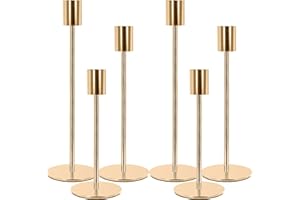 MOYKSRR 6 Piezas Candelabro Dorado, Vintage Cónicas Portavelas de Metal Alto, para Velas Cónicas de 2.2 cm, Candelabro para Bodas, Cumpleaños, Casa Hogar Comedor