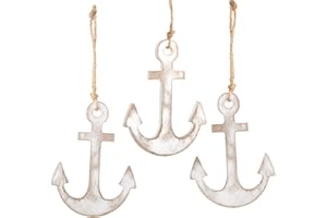 Logbuch-Verlag Set de 3 Anclas de Madera para decoración pequeñas Color Blanco y marrón con Cuerda Yute para Colgar - decoración náutica y mediterránea