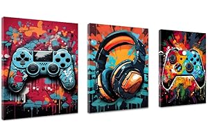 Kepuarm 3Pcs Gamer Posters Jeu Vidéo Déco, Affiche de Jeu avec Cadre, Decoration Murale Chambre Gaming, Art Toile Peinture Photo pour Garçons Chambre, dortoir (30 x 40 cm) (12x16inch,Riche et coloré)