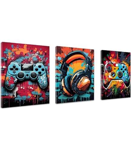 Set De 3 Posters Néon Manettes Jeu Vidéo - Décoration Chambre Ado Gamer 30x40 Cm Sans Cadre