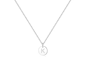 TINGN Disc Initial Necklaces for Girls Women, 14K White Gold Plated Round Disc Double Sided Engraved Hammered Initial Necklace Personalized Letter Pendant Initial Necklaces for Girls Jewelry Gifts