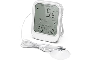 ORIA Termómetro Digital para Refrigerador, Termómetro para Congelador con Sonda Impermeable, Pantalla LCD, Alarma de Temperatura, Valor Mínimo/Máx para Refrigerador, Congelador y Acuario