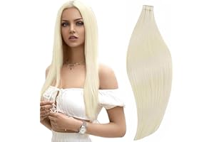 RUNATURE Extensiones Adhesivas Rubio Platino Tape Extensiones Pelo Humano Extensiones Adhesivas de Cabello Natural Remy Extensiones de Pelo Adhesivas Natural Liso 18 Pulgadas/45cm 20pcs/50g #60