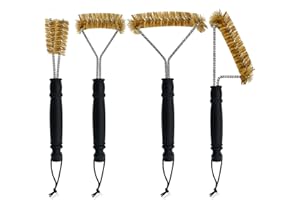 CISYIA 4 Stück Robust Grillbürste Messing Set, Messingbürste Grill Griff mit Hitzeschutz Messingbürste Klein Pizzaofen Bürste Grill Bürste Ofenbürste für Grillrost Gasgrill Holzkohlegrill Gusseisengrill