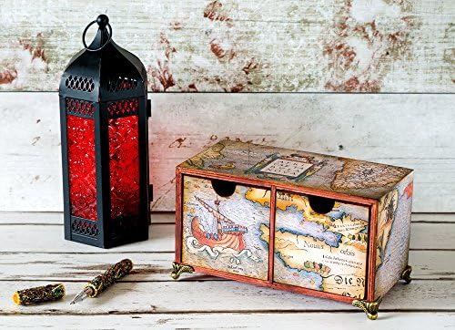 Wanderlust Desk Tidy, Vintage Wooden Map Box, Mini Chest of Drawers, Decorative Office Storage, Gift for Him, Men's Gift, Christmas Gift
