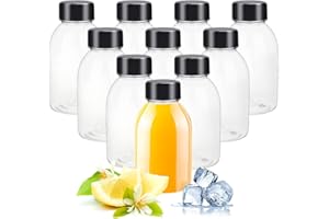 YBCPACK 12 Pack 8 OZ (250 ml) Clear Plastic Juice Bottles with Lids，1 Brush - Empty Plastic Smoothie Bottles Ideal for Juice, Milk, Homemade Beverages