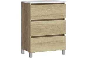 Baikal Mueble de Baño TRIX, Distribución de 3 cajones, con Patas y con Lavabo cerámico. Melamina 16mm. Distintas Medidas y Acabados Disponibles. Mueble MONTADO