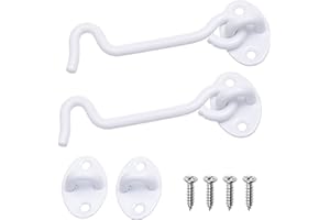 Eco-Fused Chiusura con Gancio e Occhiello Resistente da 4 Pollici - 2x Serratura per Porte a Battente (Bianco), 8x Viti di Montaggio