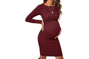 SISAY Mammaklänningar för kvinnor, retro, långärmad jumperklänning, enfärgad, vardaglig, höst, vinter, stickade kläder, tröjklänning, elegant, mini, bodycon, graviditetsklänning för baby shower