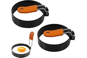 KURYT Egg Rings for Frying,2PCS Round Fried Egg Ring,Stainless Steel Egg Rings,Round Egg Frying Rings with Anti-Scald Handle, Non-Stick Coated Egg Ring,para Breakfast Home Kitchen Cooking Tools Omelette