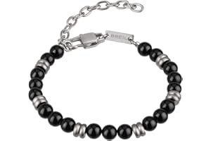 Breil, Collezione Wise, Bracciale Uomo in Acciaio Satinato e Onice Nero, Accessorio Moderno ed Elegante, Lunghezza Regolabile 17-22 cm, Nero e Argento, Idee Regalo Uomo e Ragazzo