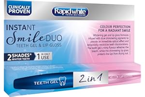 RAPIDWHITE Rapid White Instant Smile Duo Teeth Whitening Gel & Lip Gloss – 2 Shades Whiter in 1 Use – Neutralises Teeth Discoloration - Suitable for Sensitive Teeth - Lip Gloss Protect Lips Drying Out