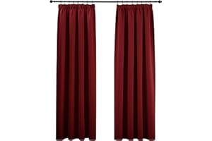 PONY DANCE Rideau Salon - Rideau Occultant Thermiques, Double Draperies, Rideaux Isolant Anti Froid, Rideau Chambre Fille Garçons Enfant Adulte, Rouge, L 140 x H 245 cm, 2 Panneaux