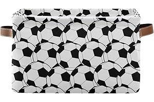 HMZXZ Rxyy Sport Soccer Football Canvas Fabric Storage Basket Collapsible Toys Storage Bin with PU Leather Handles Basket Box Organizer for Wardrobe Closet Shelves Organiser