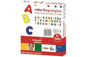 ‎ROBA roba Magnetbuchstaben 31 teilig - ABC Buchstaben Set für Kinder - Magnetische Pins aus Holz - Schul-Spielzeug für Tafeln - ab 3 Jahren