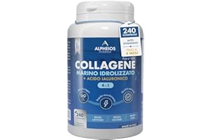 ALPHEIOS PHARMA Collagene Marino con Acido Ialuronico - 240 Compresse 2400mg di Collagene Idrolizzato, Integratore con Biotina + Zinco + Selenio + Vitamina C + Coenzima Q10 per Pelle, Capelli, Unghie e Articolazioni